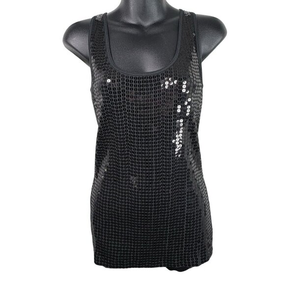 Y2K Express Black Sequin Front Ribbed Tank Top Women’s L SPARKLY SUMMER GRUNGE - Picture 2 of 8